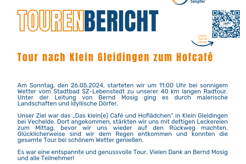 Tourenbereicht Klein Gleidingen zum Hofcafé