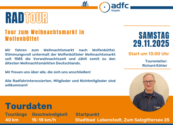 Radtour zum Weihnachtmarkt in Wolfenbüttel 29.11.2025